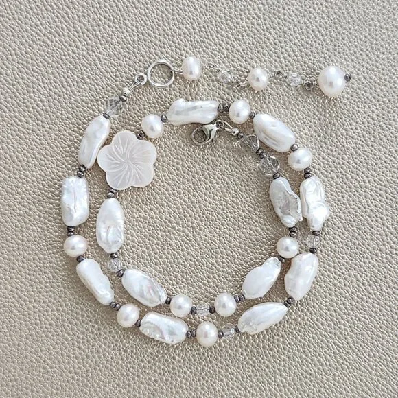 WHITE BAROQUE PEARL MIX NECKLACE-16" - Picture 1 of 2